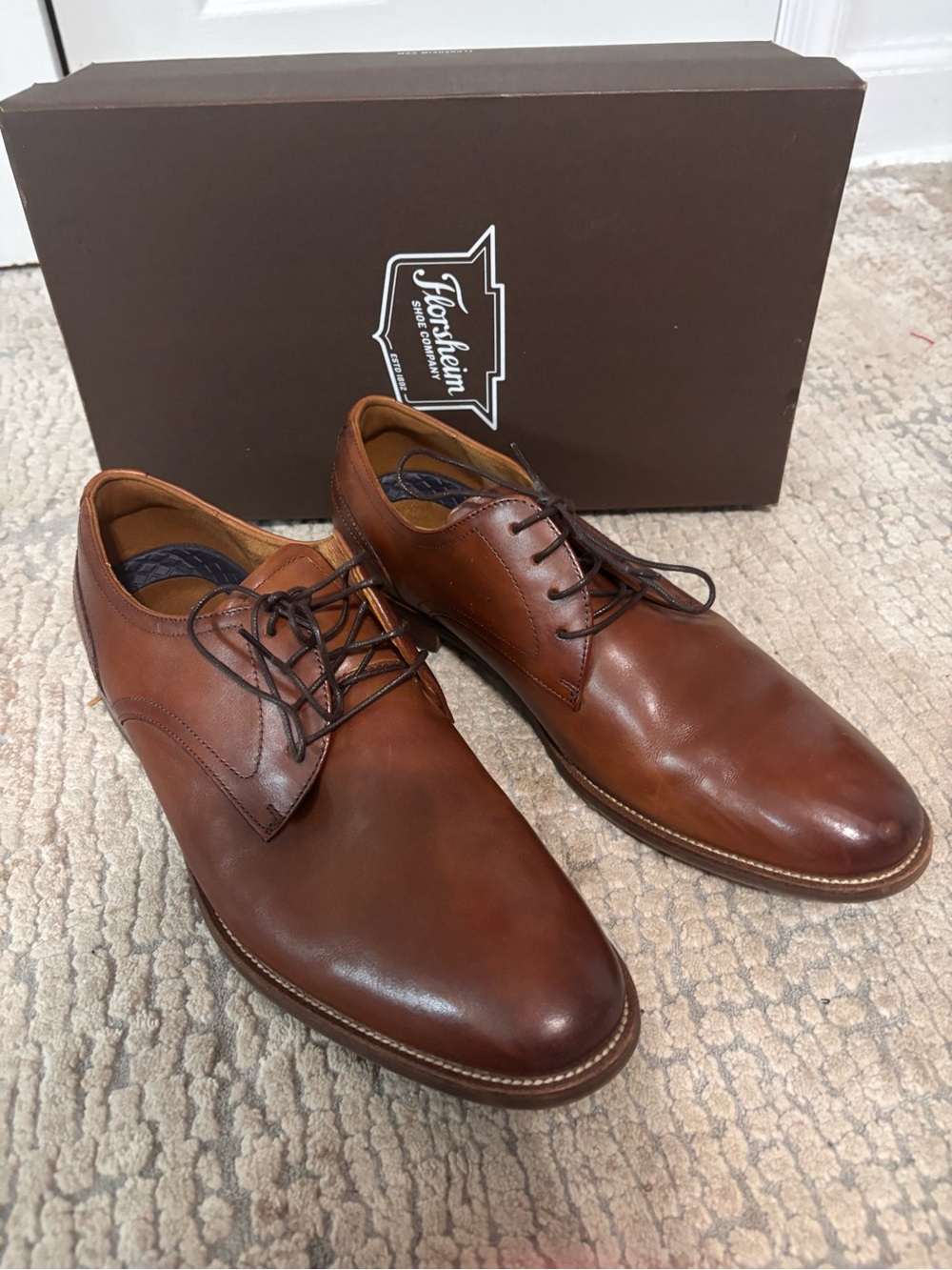 Florsheim Men's Cognac Brown Leather Shoes - Lace-Up size 10.5